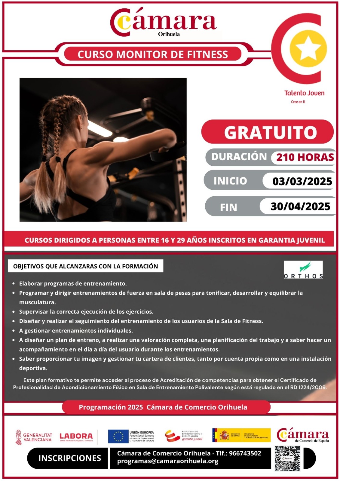 cartel-curso-monitor-fitness-camara-comercio-orihuela